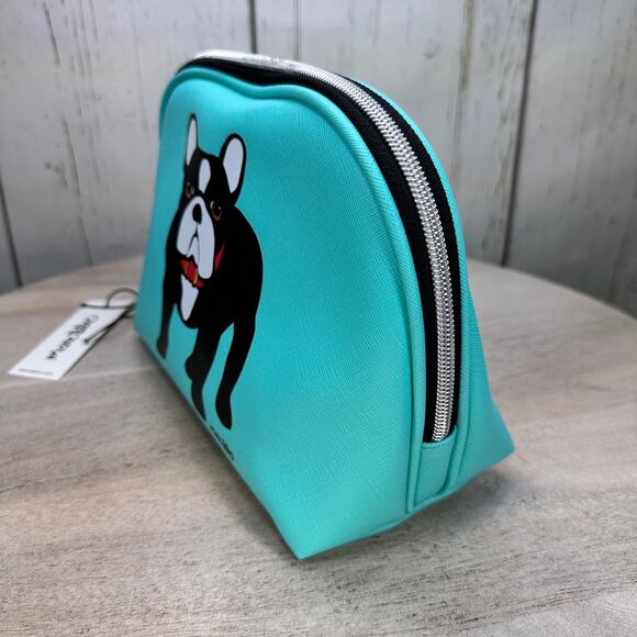 Marc Tetro Makeup Cosmetic Case Boston Terrier French Bulldog Teal Zipper Bag - Picture 10 of 15